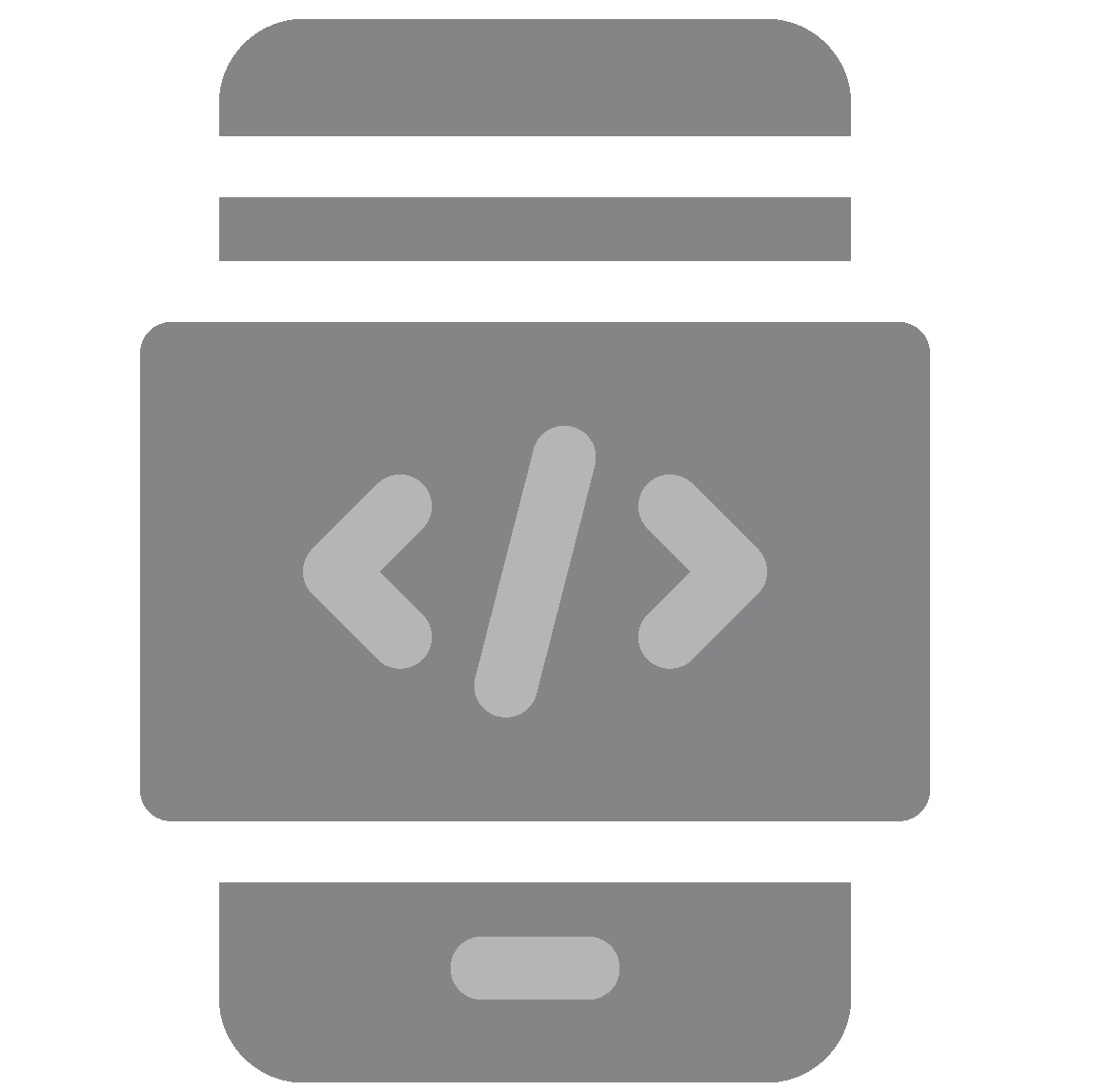 Icon representing coding: a rounded display with a large central panel showing for code.] ,Oops