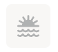 Sun rising over stylized waves inside a rounded square; a weather icon suggesting sunny weather by the water.